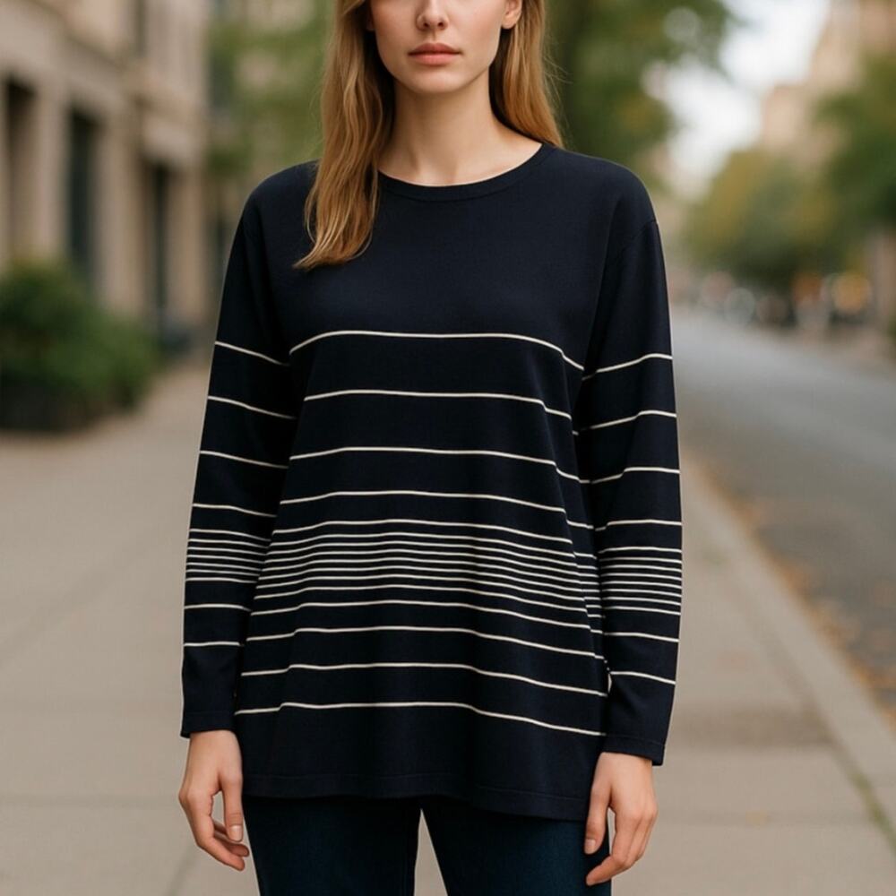 Exclusively Misook Blue Striped Long Sleeve Tunic Top